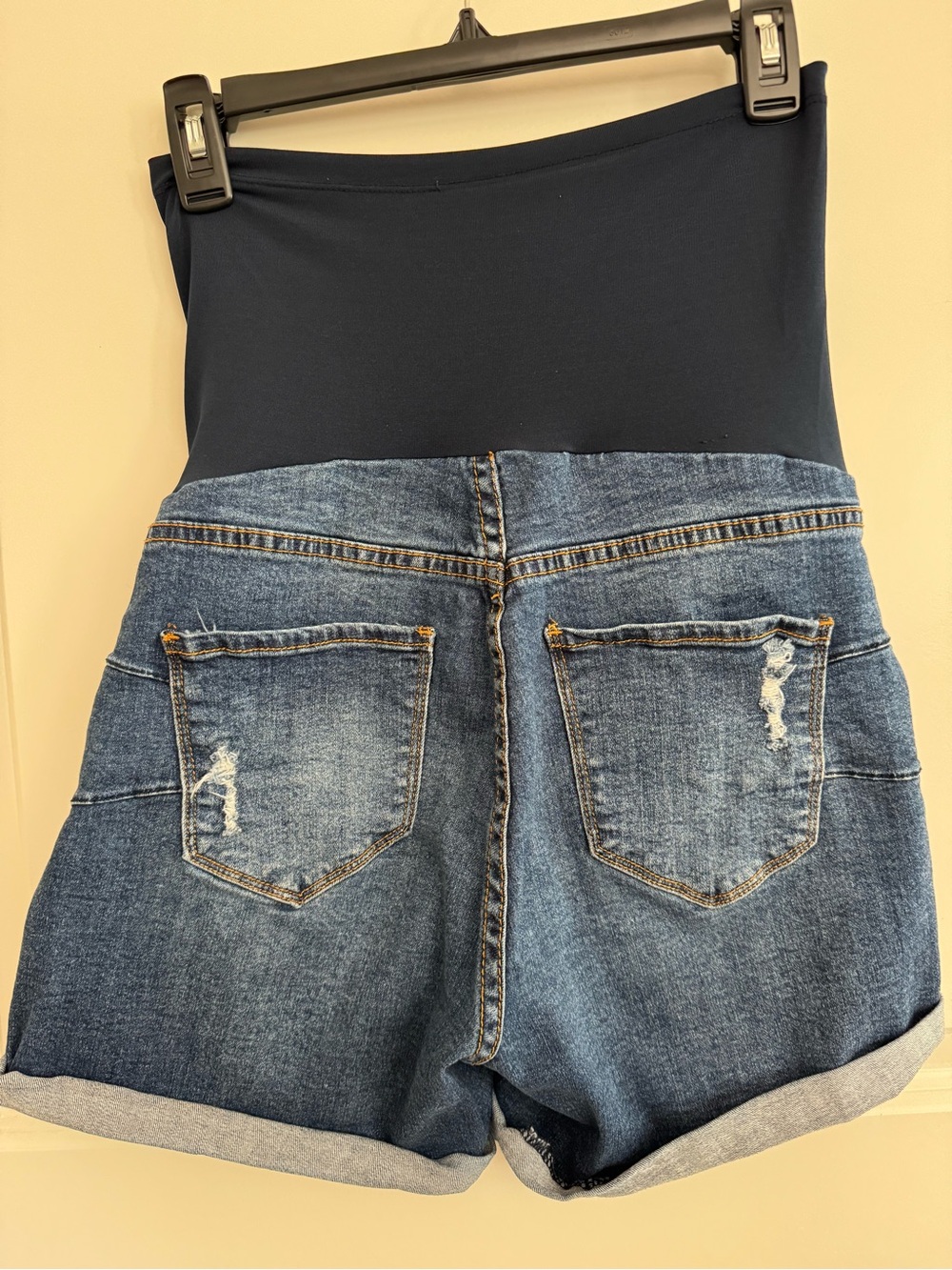 S.O.N.G. Maternity Blue Distressed Denim Shorts Stretch 5-Pocket - Picture 4 of 6
